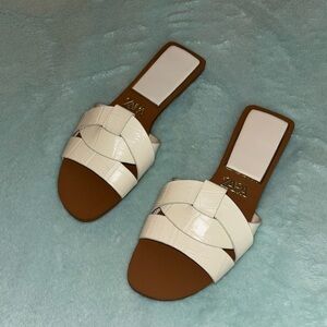 White Flat Crossed-Strap Sandals